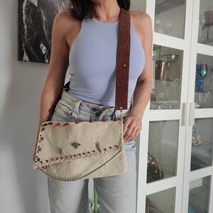 Women’s Cream Embossed Crossbody Bag with Decorative Strap